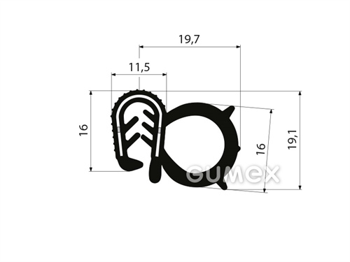 Profil U-PIRELI mit Metallverstärkung mit Seitendichtung A2540, 60°ShA, U-EPDM, Bauch-EPDM, schwarz, 